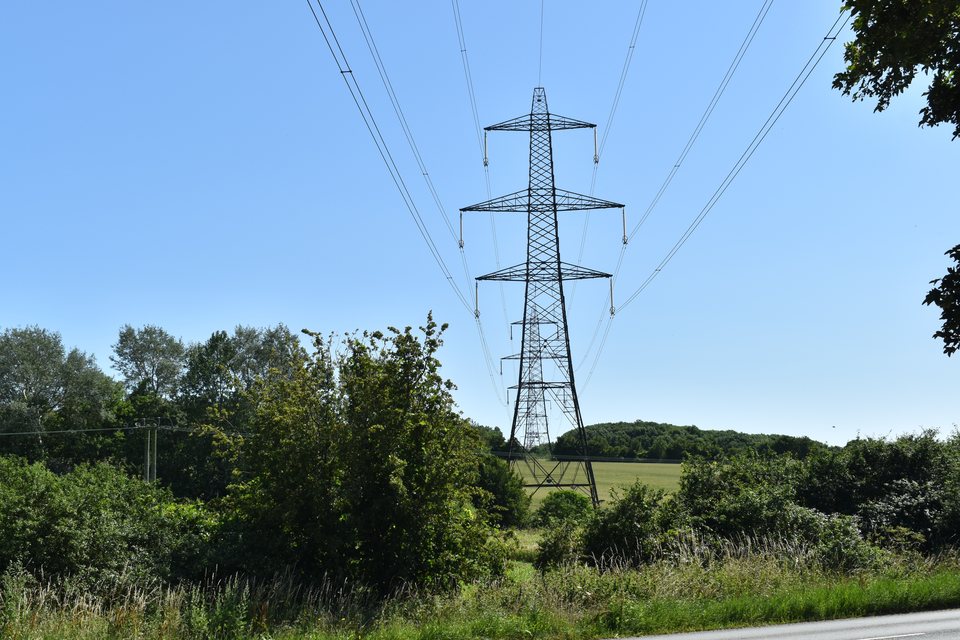 National Grid transmission pylons crossing farmland near Earl Stonham, Suffolk