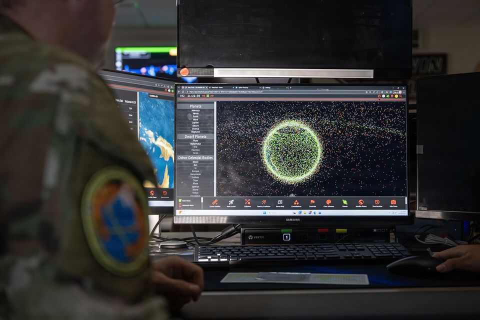 A US Space Force Guardian at a computer workstation